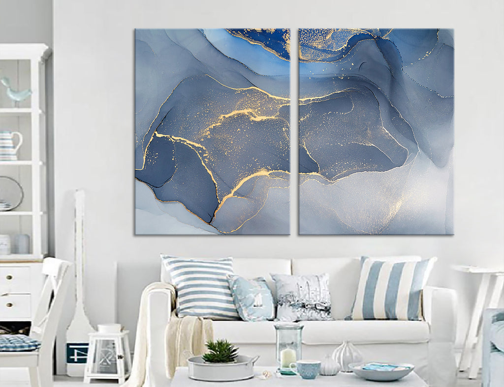 Blue Golden Abstract Canvas Print #1250