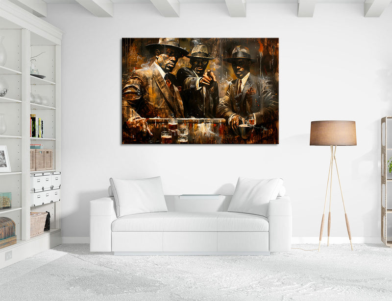 Mafia Gathering in Retro Painting Style with Elegant Outfits and Tense Atmosphere Canvas Print # 2550