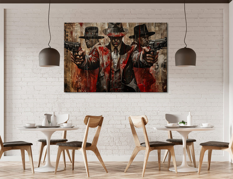 Classic Gangsters in Vintage Painting Style with Dramatic Lighting and Mood Canvas Print # 2549