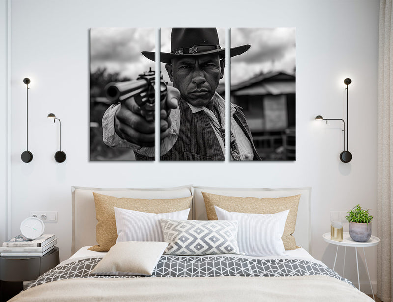 Black and White Portrait of a Gangster Holding a Revolver with Intense Expression # 2551