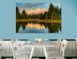Reflection Of Mountain And Trees On Water Canvas Print #7569