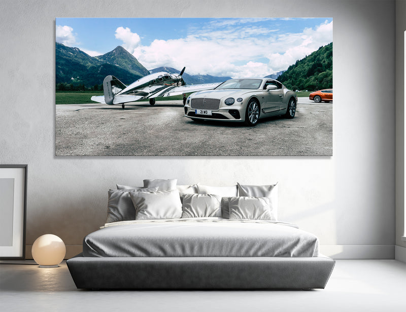 Silver Car and Silver Plane Canvas Print #3091