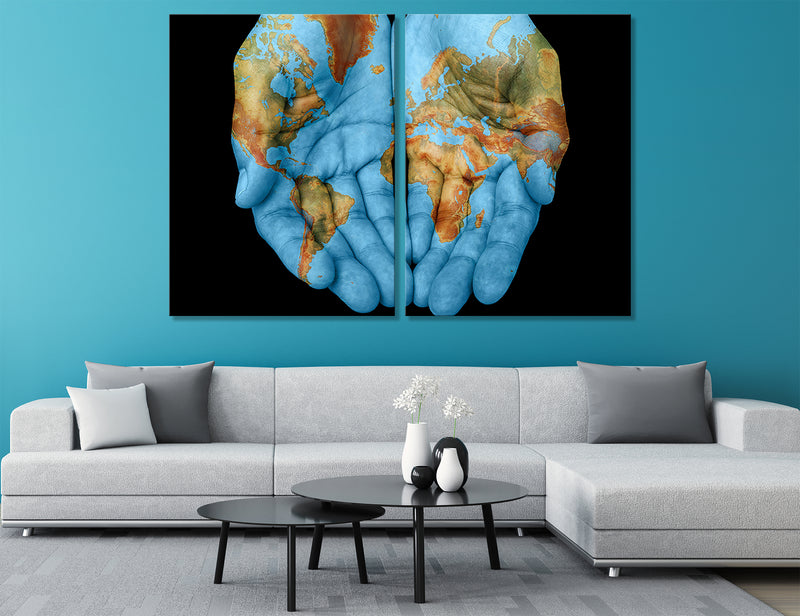 Hands World Map Canvas Print #5013