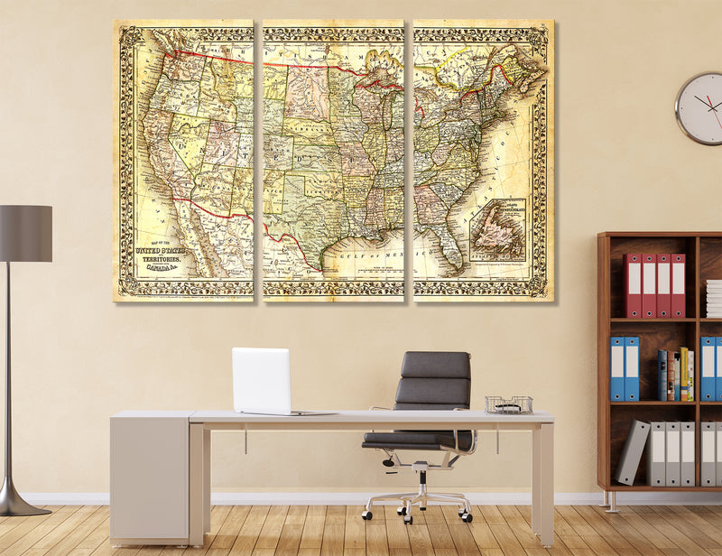 Vintage USA Map Art Canvas Print #5012