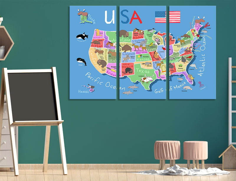 USA Map for Kids Canvas Print #5010
