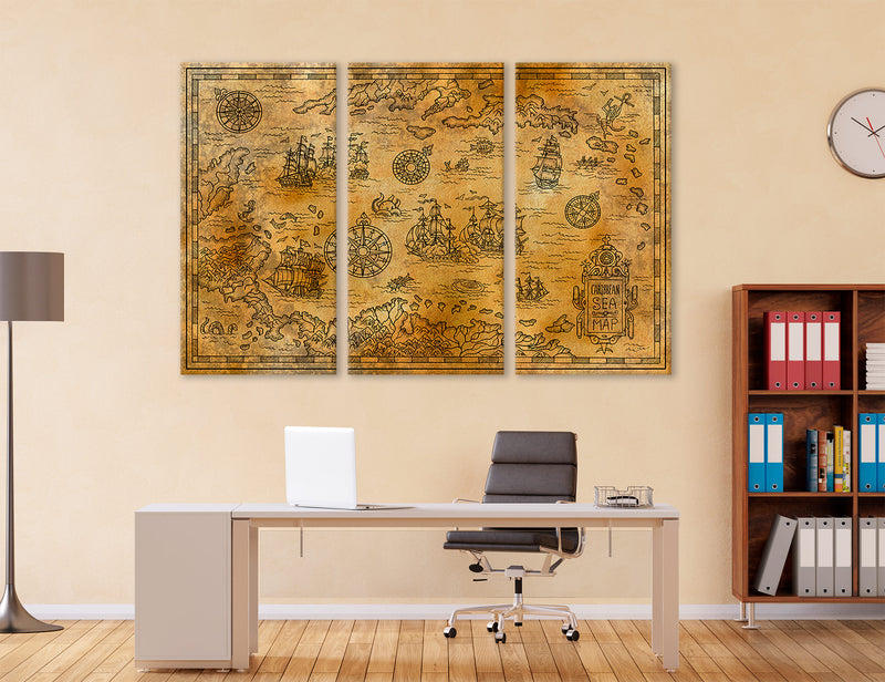 Vintage Caribbean Sea Map Canvas Print #5056