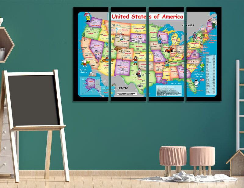 Nursery USA Map Canvas Print #5011