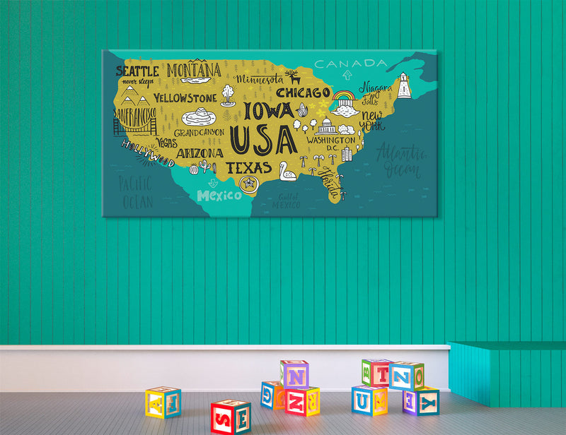 Large USA Map Canvas Print #5061