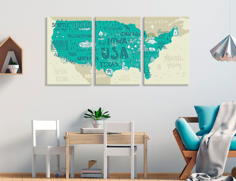 US Map for Kids Canvas Print #5060