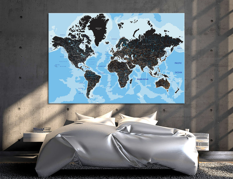 Blue World Map Canvas Print #5049