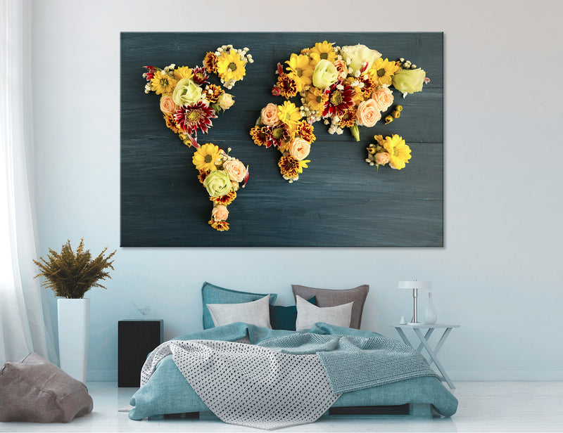 World Map of Flowers Canvas Print #5034