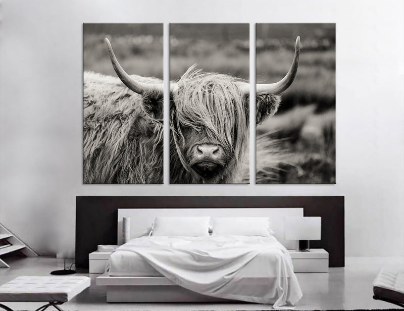 Highland Cow BW Canvas Print