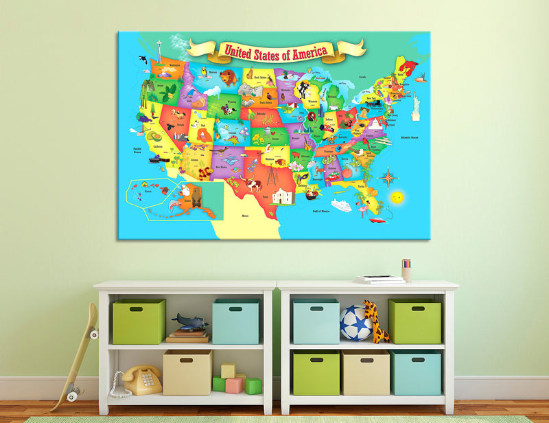 USA Map for Kids Room Canvas Print #5046