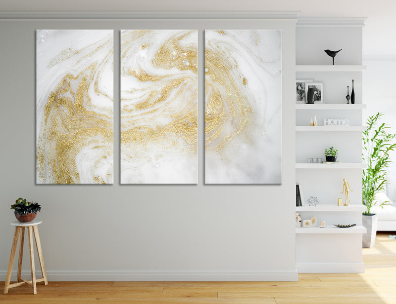 White Gold Abstract Canvas Print #1016