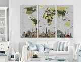 World Map in Green Tones Canvas Print #5023