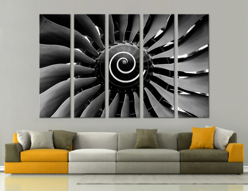 Jet Engine Black and White Canvas Print #3804