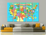 USA Map for Kids Room Canvas Print #5046