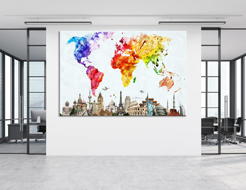 Multicolored World Map Canvas Print #5023